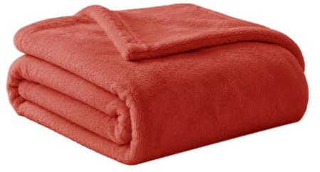 DALINA Textil - Manta para Sofá Grande 220x240cm - Manta Cama 135-150, Sobrecama - Manta Terciopelo Ligera para Sofá, Cama, Viaje, Sala de Estar (Rojo NARANJADO)