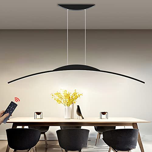 Lampada a Sospensione a LED Dimmerabile Lampada da Tavolo da pranzo Moderna con Telecomando con Design ad arco Lampadario Regolabile in altezza per Sala da Pranzo Soggiorno Cucina (120cm，56W, Nero)