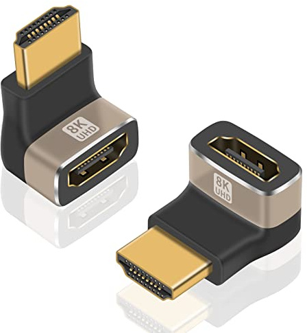 Duttek 8K HDMI 90 degrés Adapter 2.1, Angle Descendant HDMI mâle vers Femelle Connecteur Convient pour HDR 8K@60Hz,48Gbps, Dolby, pour Ordinateur Portable, PC, Moniteur, Roku TV(2 Pack)
