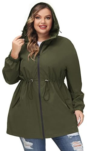 Hanna Nikole Plus Size Raincoat Women Lightweight Waterproof Rain Jackets Raincoat Women Outdoor Quick Dry Raincoat Army Green 24