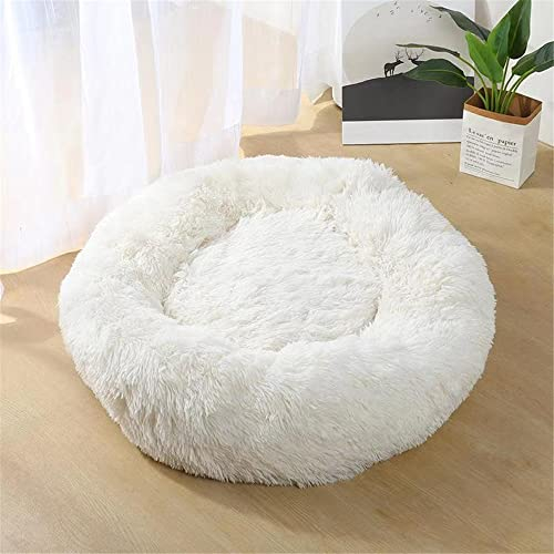 Lukery Hundebett Katzenbett Flauschig Rund aus Plüsch, Kuscheliges Donut Hundekissen und Katzenkissen Weiches Plüsch Hundeliege für Kleine, Mittelgroße und Große Haustiere (50CM,Weiß)
