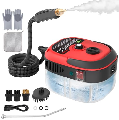 STRCEAT Handheld Pressurized Steam Cleaner,2500W Handheld High Temp Portable Cleaning Machine, Cleaning for Couch, Auto, Floor and More (Red)