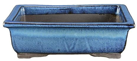 Rechteckige Bonsaischale aus blau glasiertem Steinzeug 13x9x3 cm - BJ21c