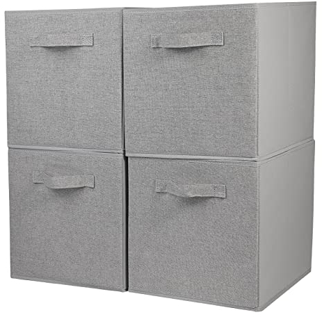 JAKAGO Paquete de 4 cubos de almacenamiento plegables, cajas de almacenamiento de tela superiores de 30 x 30 x 30 cm, organizador de cajones de tela para estantes de cubos y juguetes, ropa, revistas,