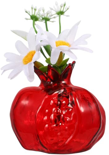 Ciieeo Red Glass Pomegranate Vase 2.76In Hydroponic Flower Container Decorative Table Centerpiece for Home Office Bedroom