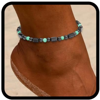 Handcess Boho Fußkettchen Damen Fussketten Bunte Perlen Fußkettchen Elastisch Fußschmuck für Frauen und Mädchen (SchwarzA)