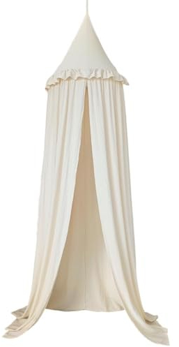 Wonder Space Kinderbetthimmel mit Rüschen, Pastell Neutrale Farbe für Jungen & Mädchen, Hängender Vorhang Moskitonetz für Kinderzimmer Babybett Kleinkinderbett Leseecke Dekoration (Cremefarben)