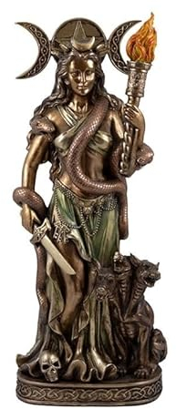 DRW Figura di Hekate Dea della Magia Guardiana della Notte e Dea degli Stregoni e Stregoni Finitura Bronzo in Resina Dipinto a Mano 16x11x40 cm