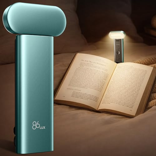 86lux Leselampe Buch Klemme, USB C Wiederaufladbare Leselampe | Leselicht zum Lesen im Bett, 7 LEDs, 3 Farben & Stufenlos Dimmbar, Buchlampe zum Anklemmen für Buchliebhaber, Aqua