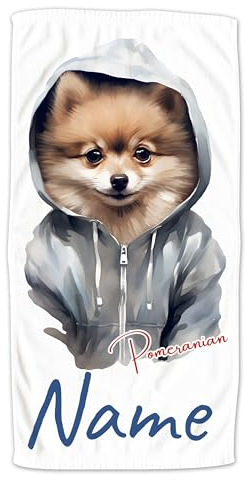 GRAZDesign Handtuch mit Hund und Namen personalisiert Zwergspitz Pomeranian auf Duschtuch, Badetuch in Zwei Größen - 140x70cm