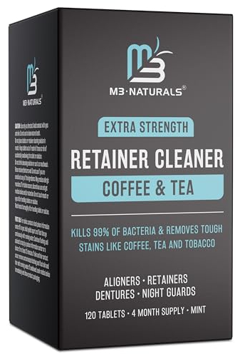 Pastiglie detergenti per caffè e tè, rimuove odori, macchie e placca, fornitura di 4 mesi, detergente per protesi per gli appassionati di caffeina, 120 compresse M3 Naturals