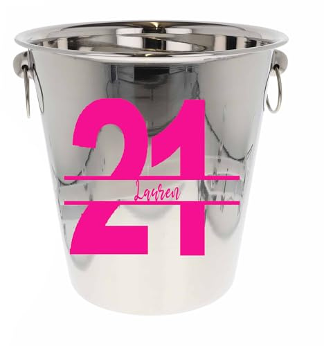 Personalised 21st Birthday Ice Bucket with Matching Champagne Glass 21st Birthday Party Gift Personalised Prosecco Glass & Ice Bucket (Silver Ice Bucket Only)