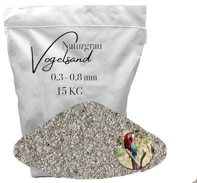 15kg Vogelsand 0,3-0,8 mm ohne Zusatzstoffe wie Anis und Grit grau keimfrei qualitativ hochwertig Bodengrund für Käfige