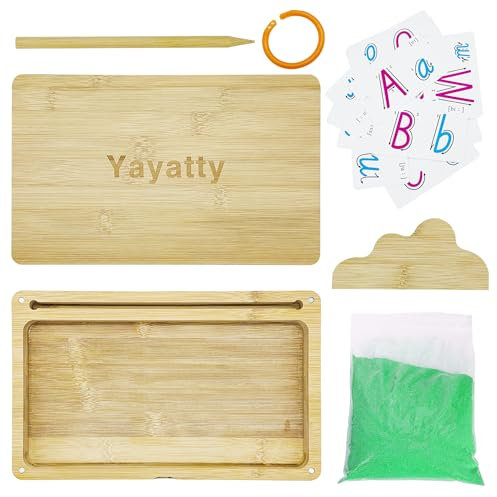 Yayatty Bac à papier en bois avec couvercle, sable vert, carte, stylo pour dessin, 25,4 x 16,0 cm
