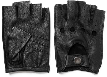 Halbfinger-Handschuhe aus echtem Leder, für Herren, echtes Schaffell, zum Autofahren, Reiten, dünne Lederhandschuhe, Schwarz , L