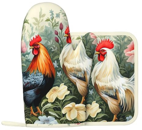 Lot de 2 maniques et maniques coq en silicone antidérapant résistant à la chaleur pour la cuisine