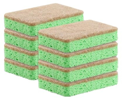 DOETYD 8 Pack Green Eco Sponges Cleaning Biodegradable Washing Sponge Compostable Dish Sponge Plastic-Free Scratch Pads Cleaner for Kitchen Dishes with Heavy Duty