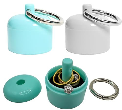 DHWEKU 2 Stück Reise Schmuckhalter, ringe aufbewahrung,tragbarer Ringhalter, Schlüsselanhänger, Sport Schmuck Aufbewahrungsbox, kleines Reise Schmucketui, Ring Organizer,für schmuckaufbewahrung reise