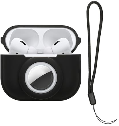 kwmobile 2-in1 Schutzhülle für Apple Airpods Pro 2 Hülle - Kopfhörer Silicon Case kompatibel mit AirTag - stoßfestes Cover mit Karabiner - Schwarz