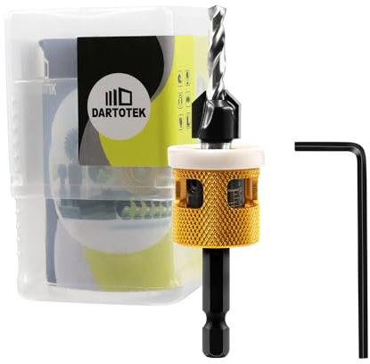 DARTOTEK Punte Trapano Svasatore a 82 Gradi Arresto di Profondità Regolabile con Punta in Metallo Duro Testa di Foratura Conica HSS 4,8MM per Legno, Plastica, Gambo Esagonale a Sgancio Rapido