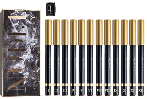 usefulbeauty Crayon de maquillage pour les yeux, crayon à paupières, Ensemble de crayons d' anti-taches 12 couleurs, Crayon à sourcils cosmétique, crayon à poteau en bois mat naturel pour