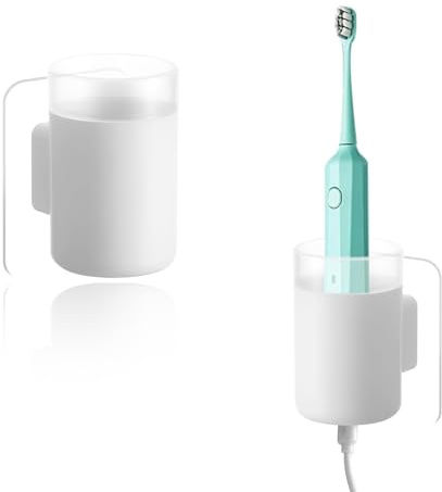 YFaith Halterung Elektrische Zahnbürste, 2 Stück Elektrische Zahnbürste Halter, Kein Stanzen Zahnbürstenhalter Wand, Weiß, Rundes Loch Unten, für Badezimmer und Toiletten