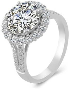 Skcess Platin Trauringe Weiß Moissanit Runden, Ring Damen Luxus-Blume, 4 Zinken Runder Moissanit, 1 Karat Ringe Frauen Größe 52 (16.6)