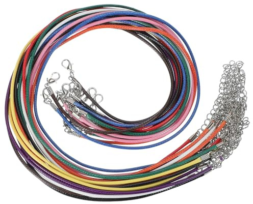 PATIKIL 16x0.08 Necklace Cord, 20 Pcs Waxed Leather Necklace String Rope Bulk with Clasp for Jewelry Making Supplies Beading Supplies Pendants Bracelet Chains, Multicolor