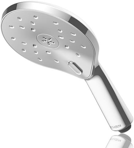 Methven Kaha Satinjet Energiesparender Duschkopf, 8 l/min, Chrom-Finish, für jedes Drucksystem, niedrig oder hoch, wassersparend, ECO-Leistung, silberfarbene Regendusche – KHHSCPUK