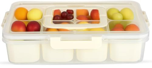 wenrescry Caja de aperitivos con 8 compartimentos, cuenco portátil con tapa y asa, plato de aperitivos apto para lavavajillas, caja de almacenamiento para dulces, frutas, galletas, verduras y postres