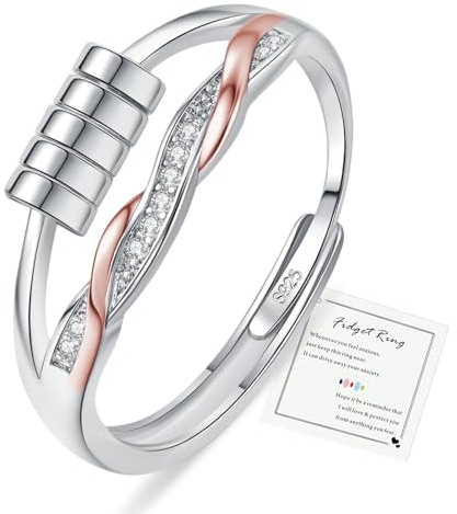 Silver Fidget Rings For Women, Adjustable Stress Thumb Anxiety Rings Women | Fidget Jewelry Gifts for Mum Daughter Granddaughter Sister Girlfriend Friendship with Gift Card & Box