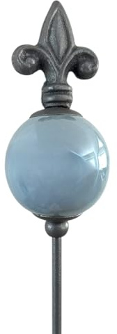 naninoa Metall Stecker französische Lilie. Gartenstecker mit Keramik-Kugel. Gartendeko Gartenverzierung. blau HELLBLAU 80 cm.