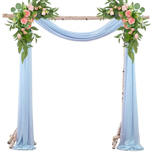 BEELUKY Cortina de Arco de Boda con 22m Cinta de Raso Cenefa de Boda Cortinas 75x800cm Arco de Boda para Colgar en La Pared Cortina Decorativa con Arco para Decoración de Bodas Ceremonia Recepción