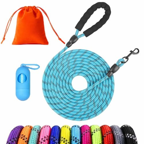 Dog Training Lead 1.5M 3M 5M 10M 15M 20M 25M 30M Long Dog Leash Heave Duty, Long Line Lead Reflective Rope for Small Medium Large Dogs Tracking Recall Training Outdoor (Light Blue, 1.5M)
