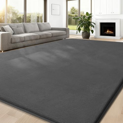JOJOSEE Carpet Rugs Living Room Large 200 X 300 cm, Anti Slip Large Rugs for Bedroom, Washable Area Rug Fluffy Shaggy Rugs for Living Room Kids Room Bedroom (Dark Grey, 200 X 300cm)