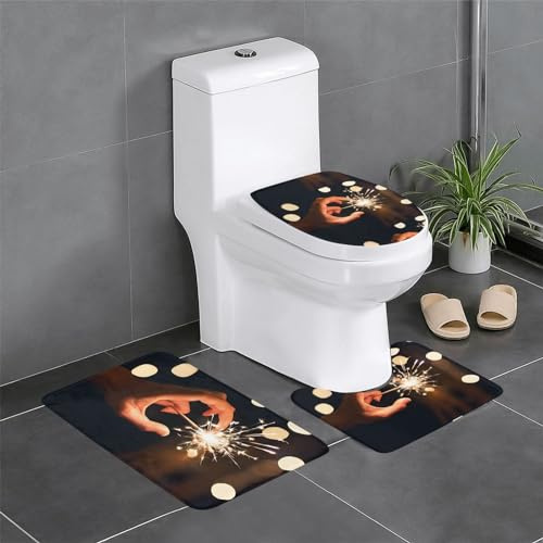 Set 3 Teilig Badvorleger Wunderschönes Feuerwerk Bad Duschmatten Wasserabsorbierend Weiche Badgarnitur Badematten, Für Spa, Dusche, Badewanne