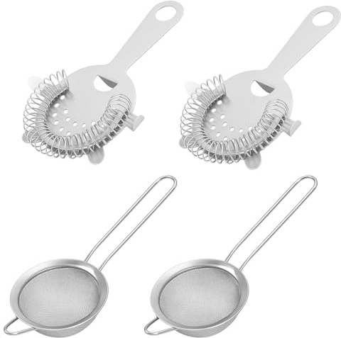 4 Cocktail Strainer Set, Fine Mesh Strainers and Chinois Strainer for Cocktails, Coffee, Juice, Stainless Steel Strainers for Home and Bar Use