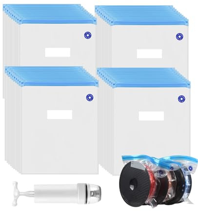 ALONK 40 Stück Filament Vakuumbeutel mit Pumpe, Wiederverwendbar Filament Beutel 34 X 30cm, Filament Aufbewahrung Vakuumbeutel Lebensmittel Reißverschluss