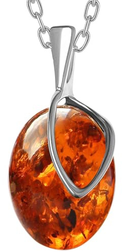 miyou - Bernstein Kette Anhänger Damen Halskette aus 925er Sterling Silber mit Natur Bernstein – Elegantes Schmuckstück für Frauen