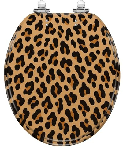 Leopard Print Gold Texture Round Toilet Seat - Resin, Slow Close Lid, Quick-Release Hinges, Easy to Clean (Multi3 Round)