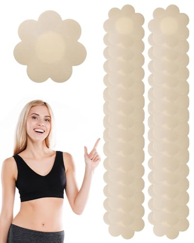 CULEB 100 Pièces Protège-tétons Invisibles,Cache Tetons Femme,Jetables Auto Adhésif Invisible en Nipple Cover,Respirants Couvre Seins Mamelon(Fleurs)