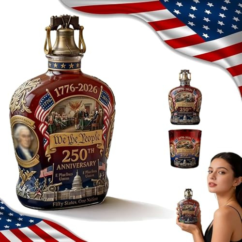 YLBUH U.S. 250th Anniversary Commemorative Whiskey Bottle – “We The People” Heritage Decanter for Scotch, Bourbon, or Wine, Patriotic Gift for Father’s Day, July 4th, Veterans & Collectors (A*1)