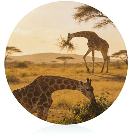 African Giraffes Cutting Board for Kitchen Tempered Glass Cutting Board Scratch Flexible Cutting Boards Dishwasher Safe Round Chopping Boards for Meal Prep & Serving