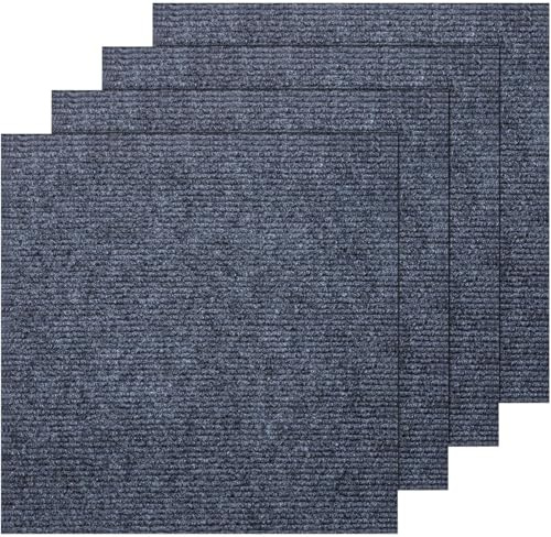 FERNVALE 20 Pack Self-Adhesive Carpet Tiles 30x30cm, Grey Peel and Stick Flooring Squares - Non-Slip Removable Floor Tiles for Kitchen, Office, Living Room & Bedroom (Cuttable & Washable) (Dark Gray)
