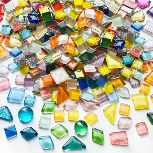 Lot de 1000 g de pierres de mosaïque polygone multicolores pour bricolage, mini carreaux de mosaïque en verre pour bricolage, décoration d'intérieur, miroir, pots de fleurs (environ 925 pièces)