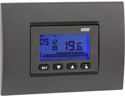 VEMER VE431300 DAFNE - Cronotermostato Digitale da Incasso, Programmazione Settimanale, Alimentazione 230V, Bianco e Grigio Antracite