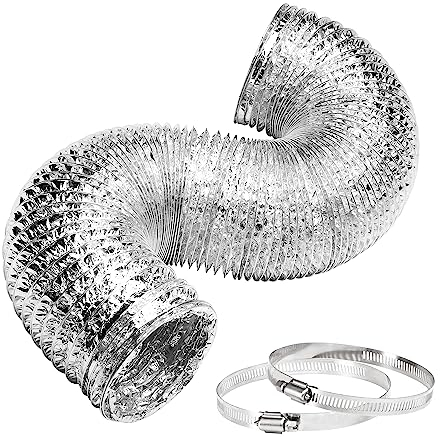 iPower 4 Inch 8 Feet Non-Insulated Flex Air Aluminum Foil Ducting Dryer Vent Hose for HVAC Ventilation with 2 Clamps, 1-Pack, Silver