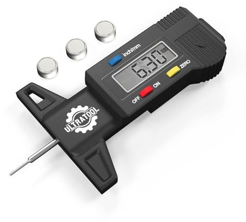 ULTRATOOL Digital Tyre Tread Depth Gauge – Large LCD for Car, Van, Truck & Motorbike – Tyre Wear Tester 0–25.4mm – Includes 4 Batteries (Black)