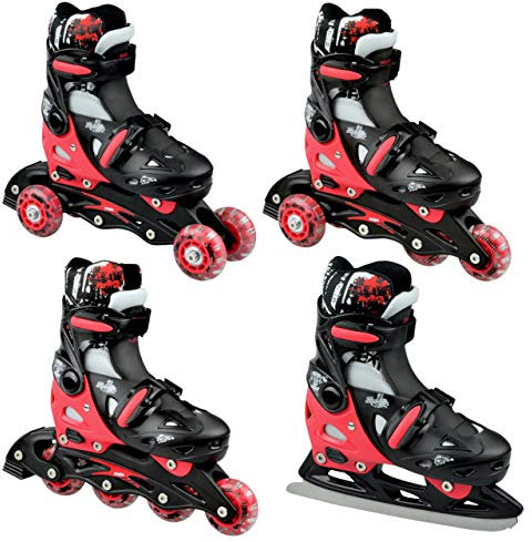 RAVEN 4in1 Inline Skates Triskates Rollschuhe Schlittschuhe Inliner für Kinder Mädchen Jungen verstellbar (Singer Black/Red, 37-40 (23,5cm-26cm))