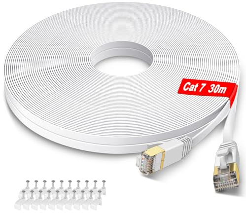 GLCON 30m Lan Kabel Cat 7, Flach Netzwerkkabel 10Gbps Hochgeschwindigkeits Ethernet-kabel Gigabit RJ45 Internetkabel für PC PS5 Xbox Switch Modem